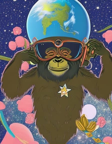 Astronaut Chimp in Space, Art Nouveau Style