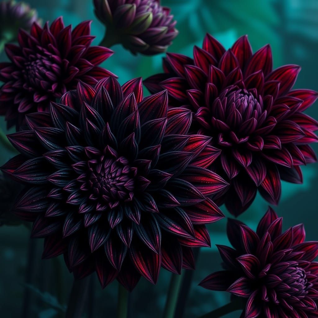 Mystical Dahlias in Fantasy Art Style