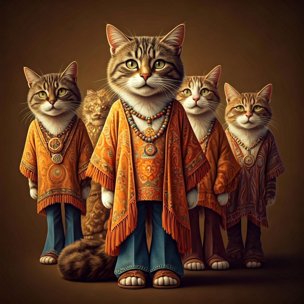 Hippy Cats at Woodstock Festival, Detailed Matte Painting