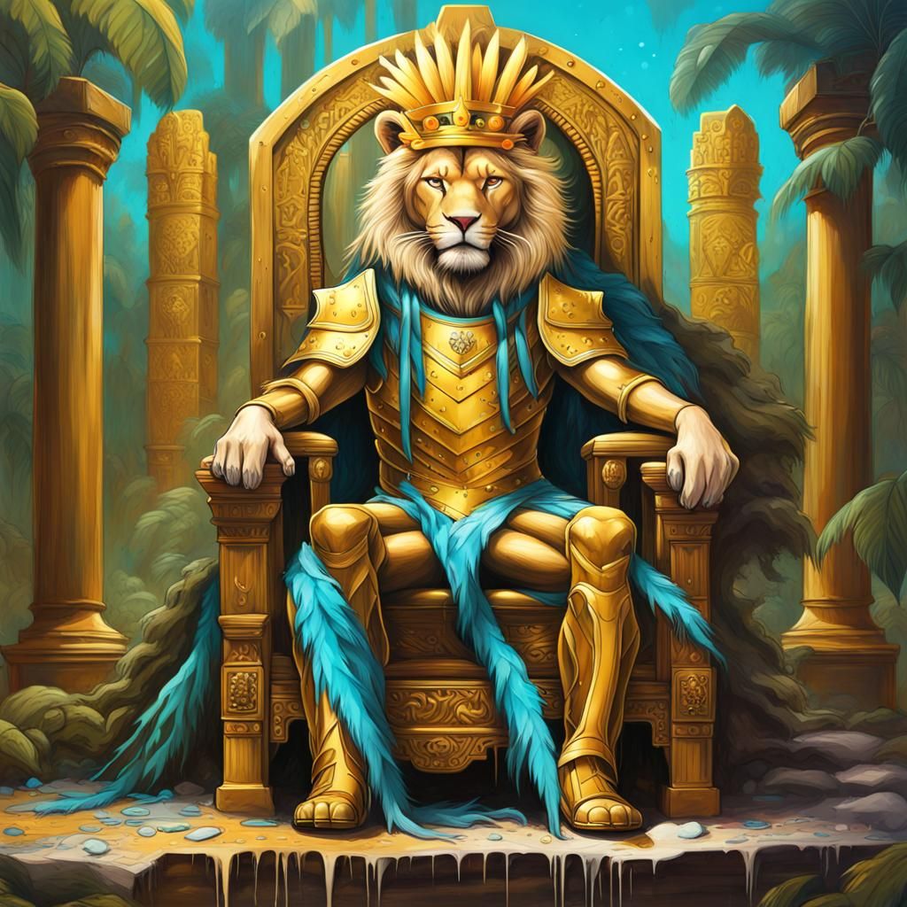 King on Golden Throne in Rainforest Graffiti Art