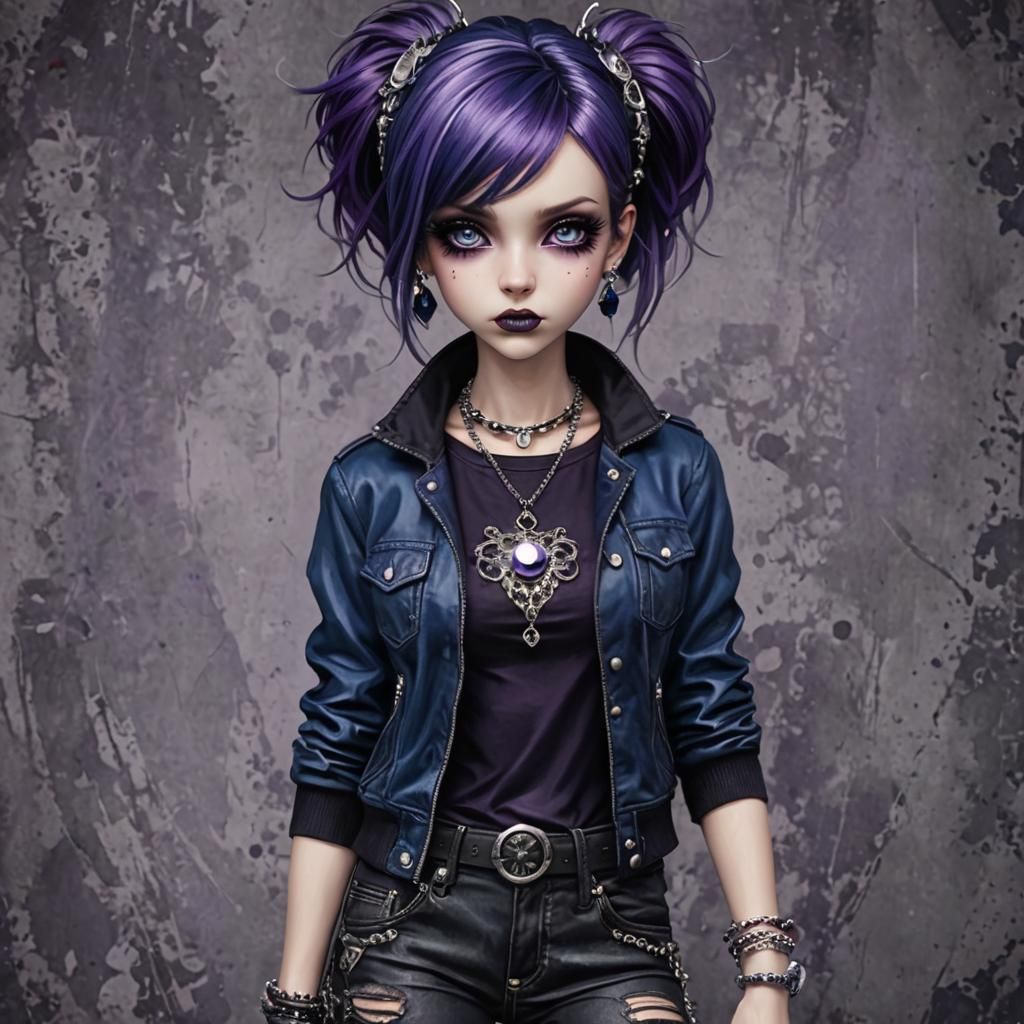 Emo Punk Girl with Jewel Tone Colors