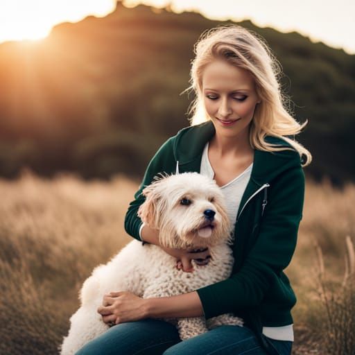 Woman Affectionately Petting Her Dog