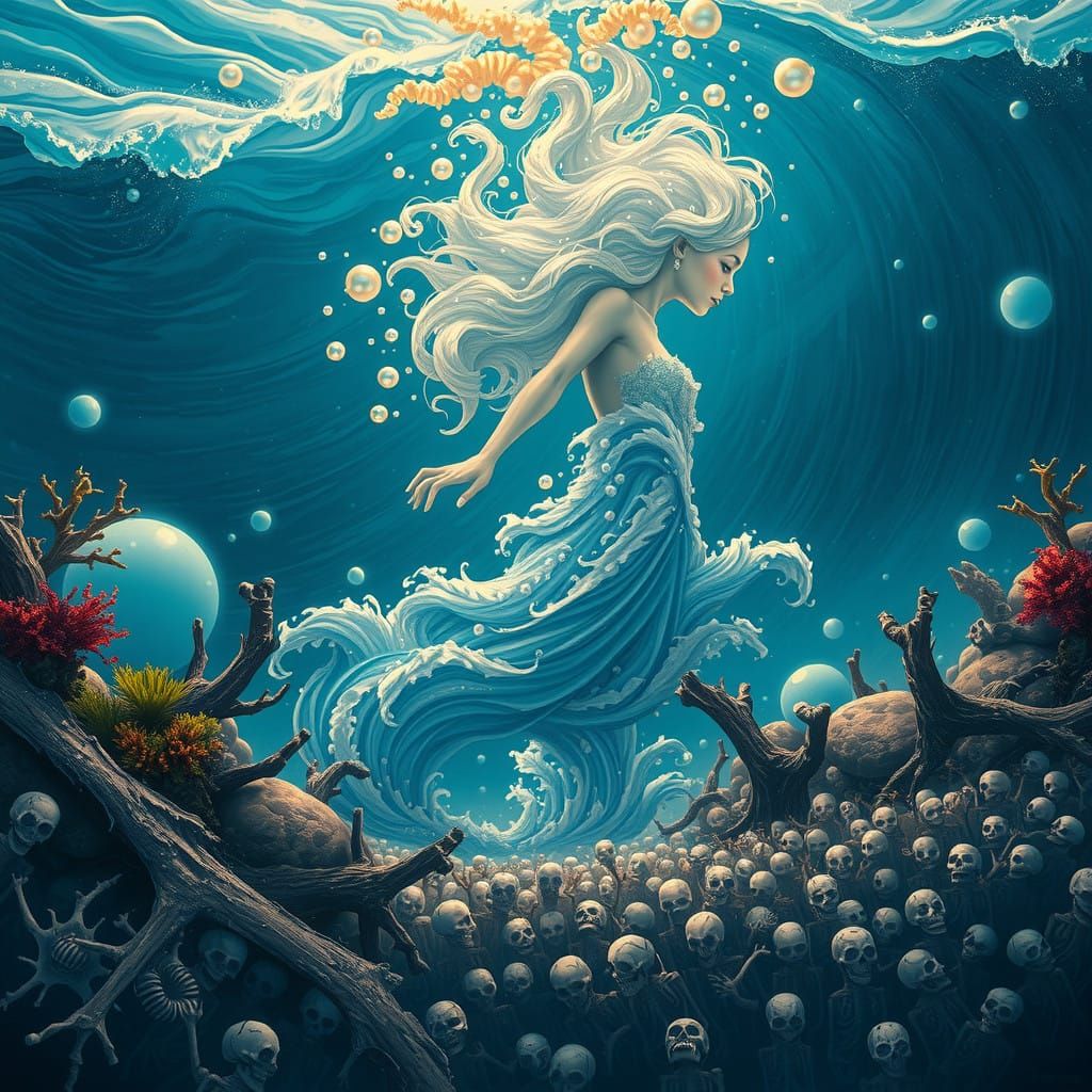 Enchanting Wave Siren in Ethereal Oceanic Landscape