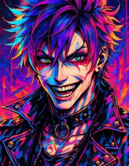 Handsome Manga Character in Neon Visual Kei Style