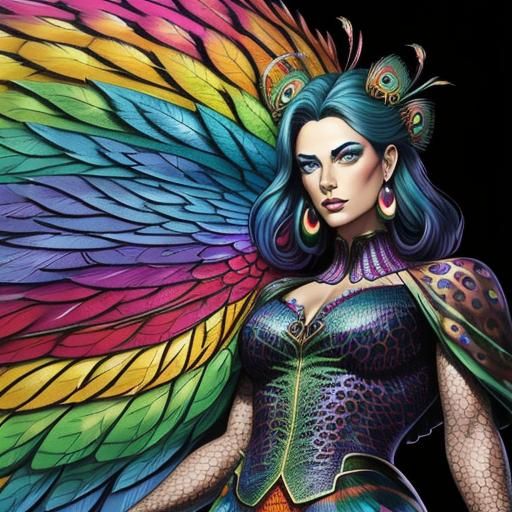 Rainbow Dragon Woman in Comic Book Style