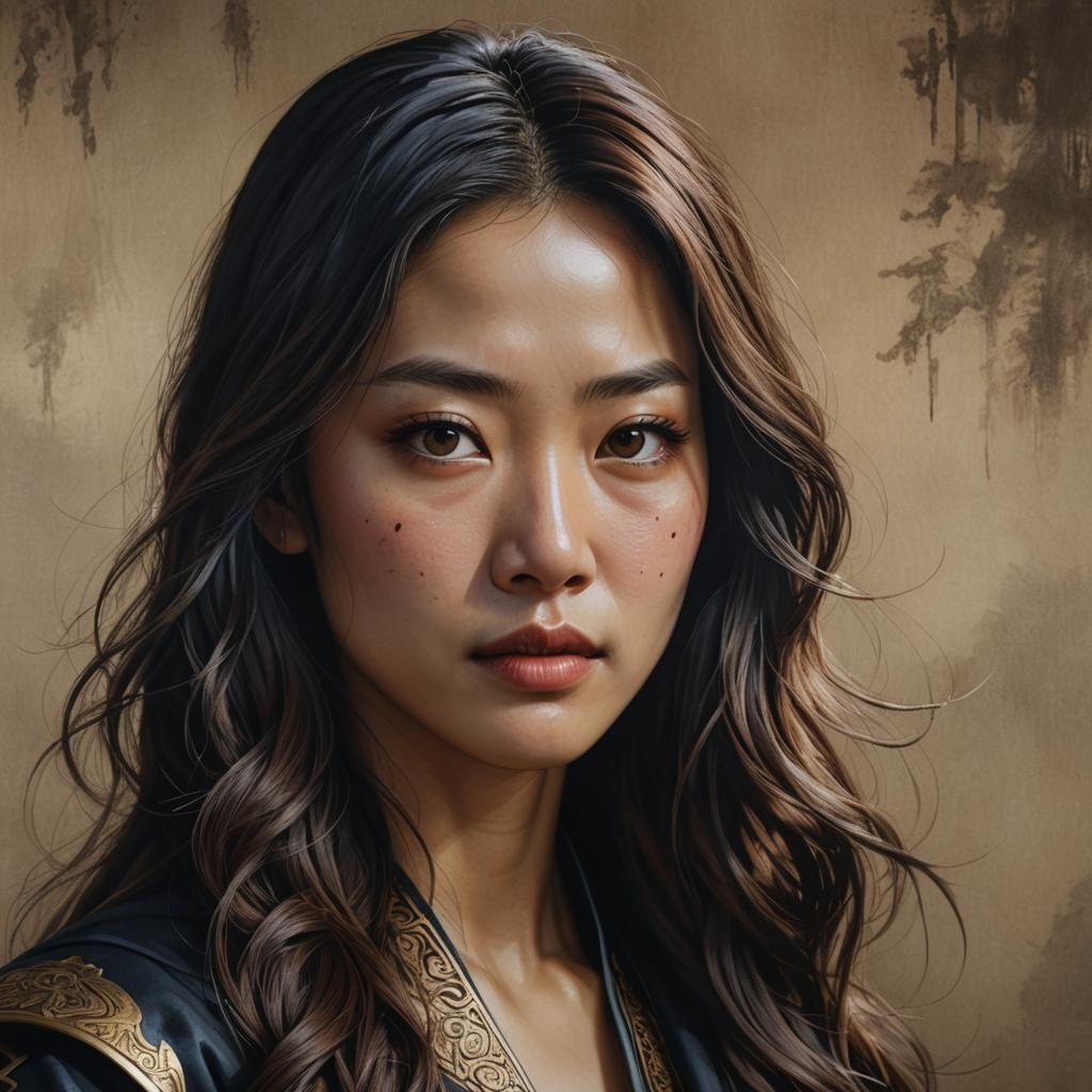 Sinister Asian Superhero: Detailed Hyperrealistic Portrait