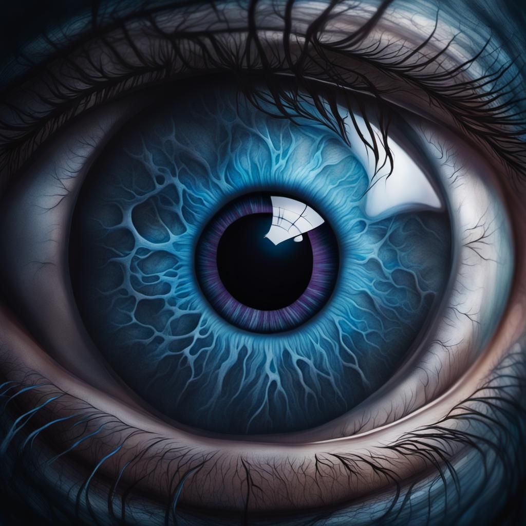 Hyperrealistic Charcoal Eyeball with Blue Pupil