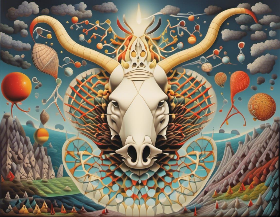 Surreal White Horse with Snake in Rib Cage