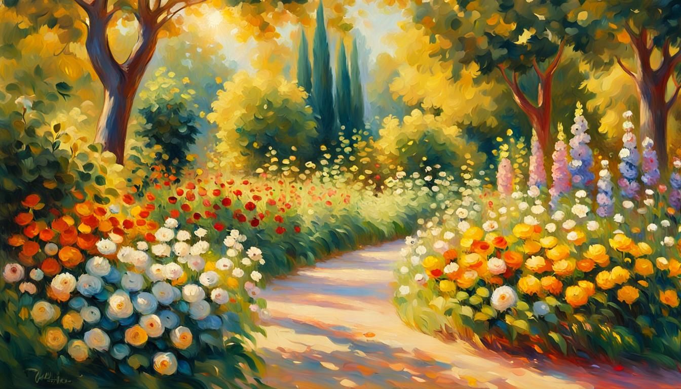 Summer Garden Path in Impressionist Style