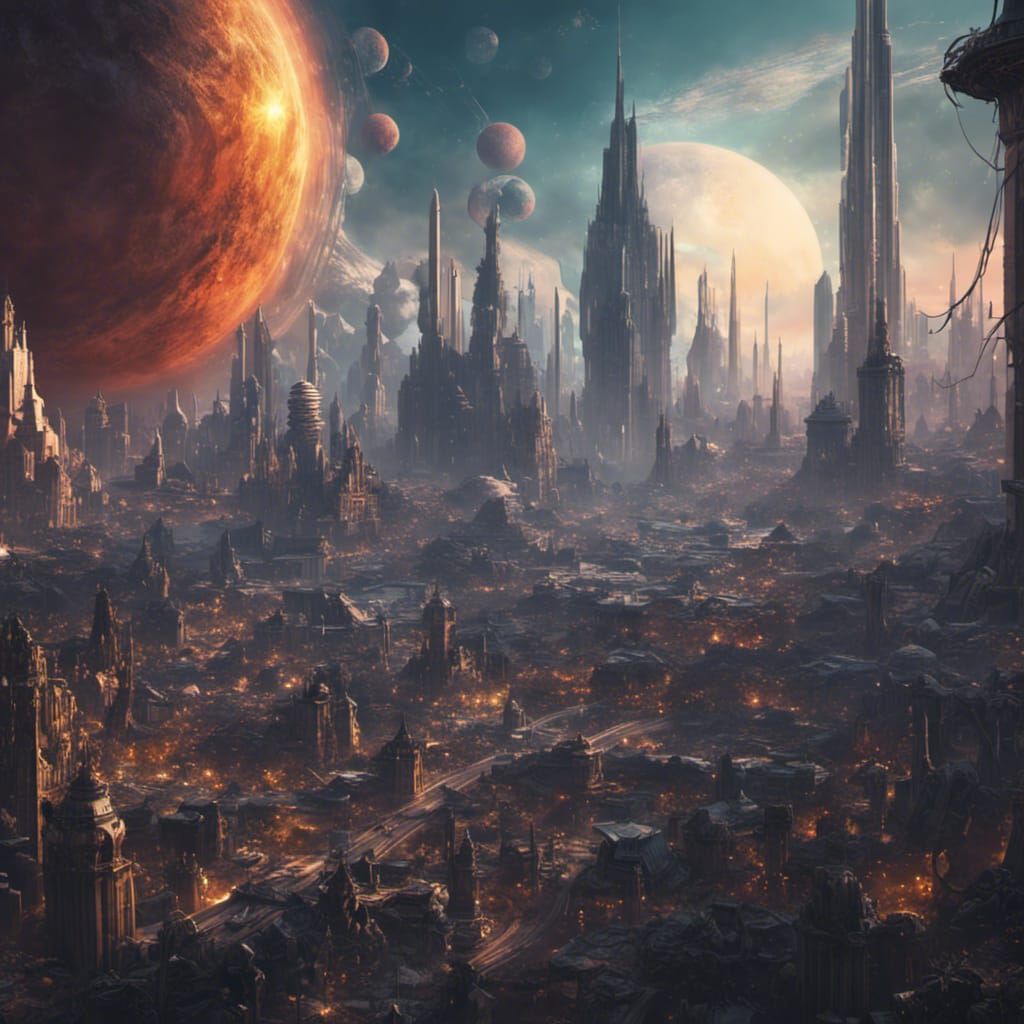 Futuristic Sci-Fi City with Planet in Background