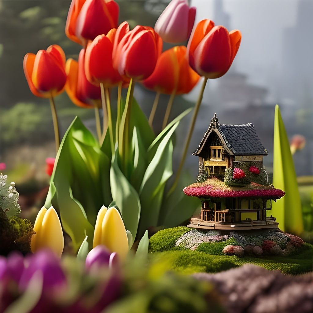 Fantasycore Landscape with Giant Tulips in Rococo Style