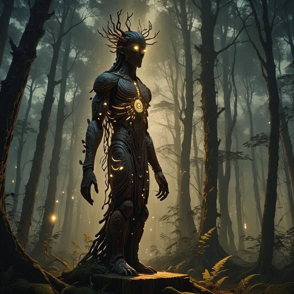 Mystical Forest Totem in Surrealist Style