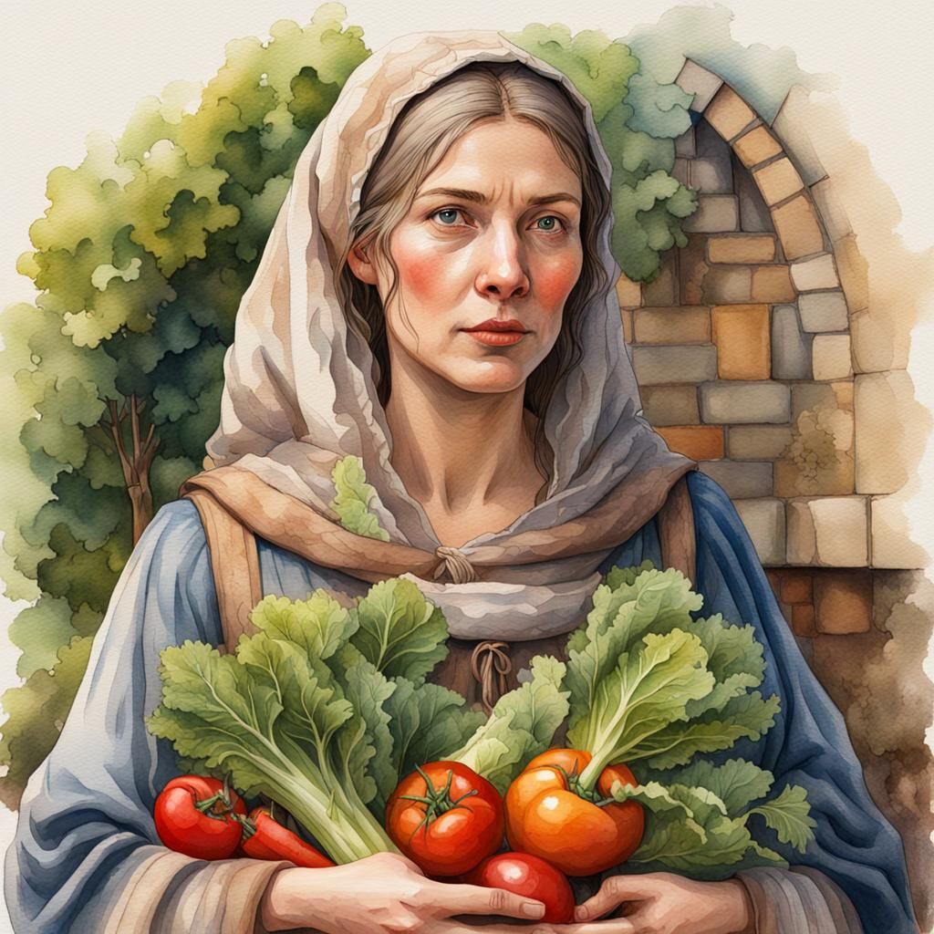 Beautiful Medieval Peasant Woman Portrait in Watercolor