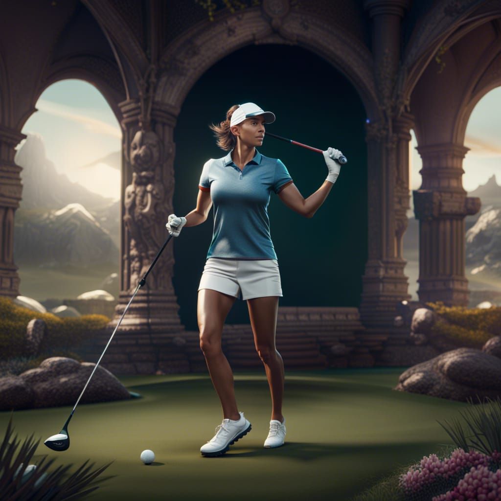 Athletic Woman Golfing: Fantasy Concept Art