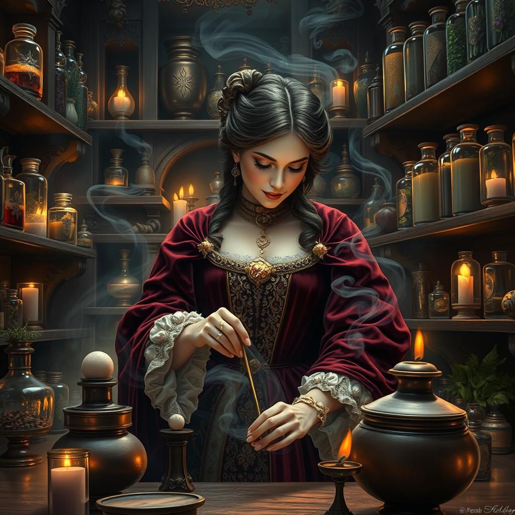 Renaissance Alchemist Crafting Enchanted Potions