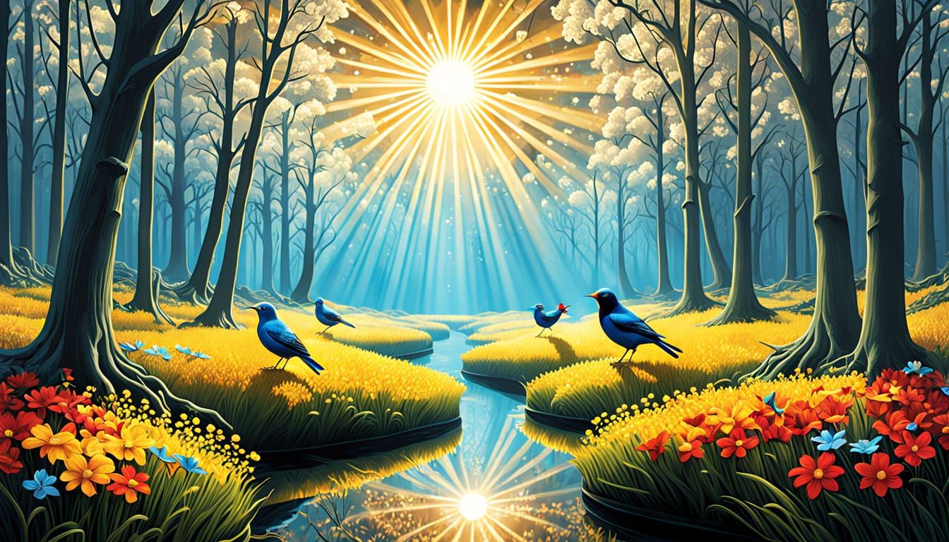 Surreal Forest Scene with Hyper-Realistic Details and Optica...