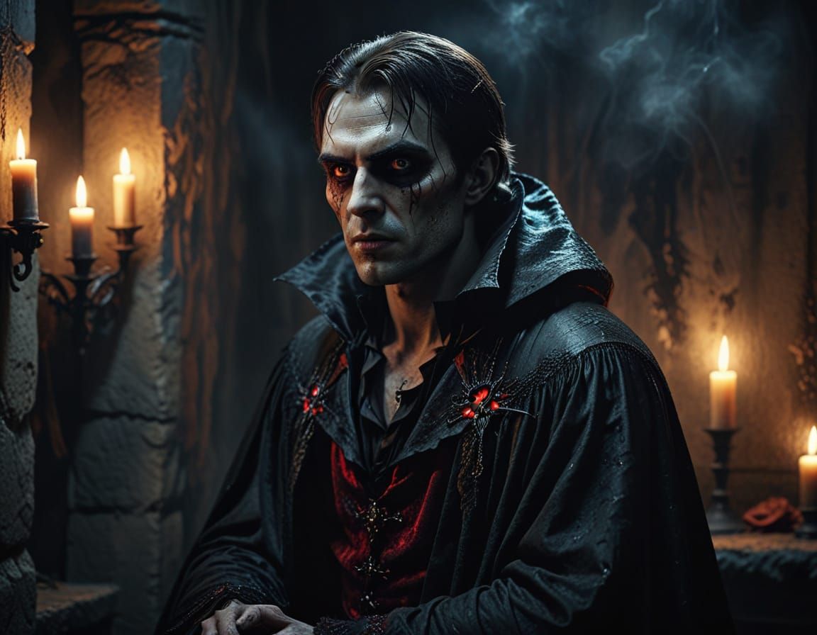 Mysterious Vampire Portrait in Gothic Digital Art