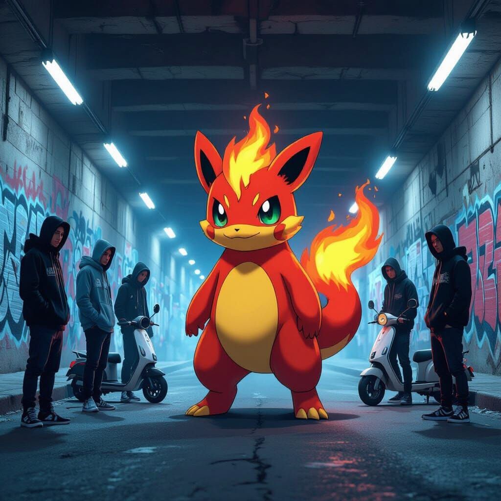 Infernape-Style Pokémon in Milan Underpass