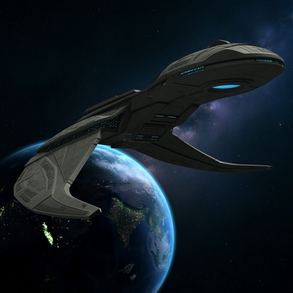 Klingon Spaceship Soars Above Planet Earth