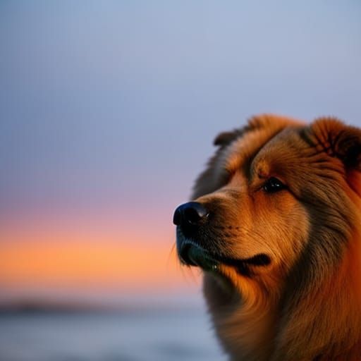 Chow Chow in Silhouette at Sunset