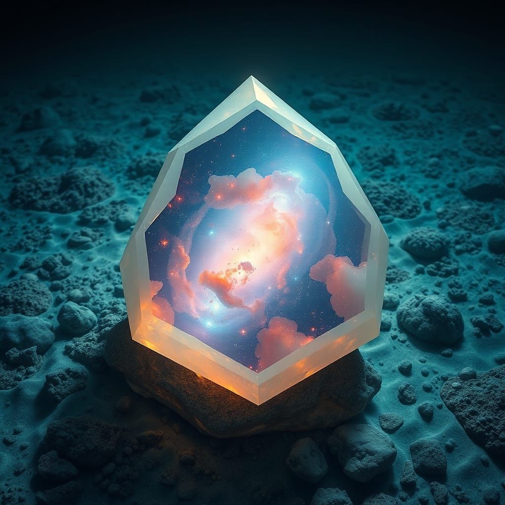 Galaxy within Opal Jewel on Ocean Floor
