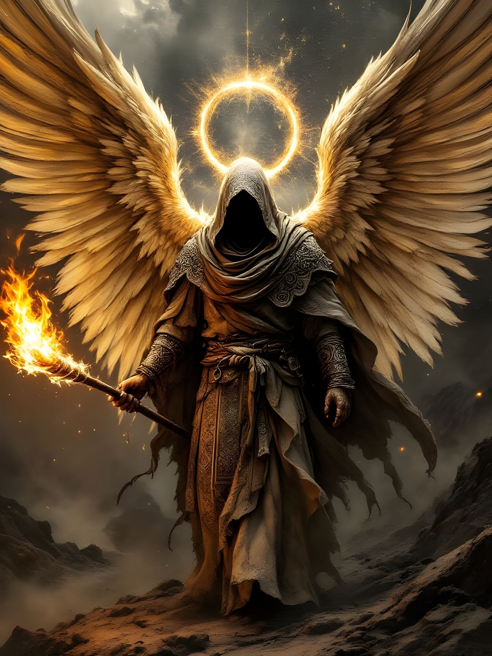 Dark Holy Warrior in Fiery Turmoil