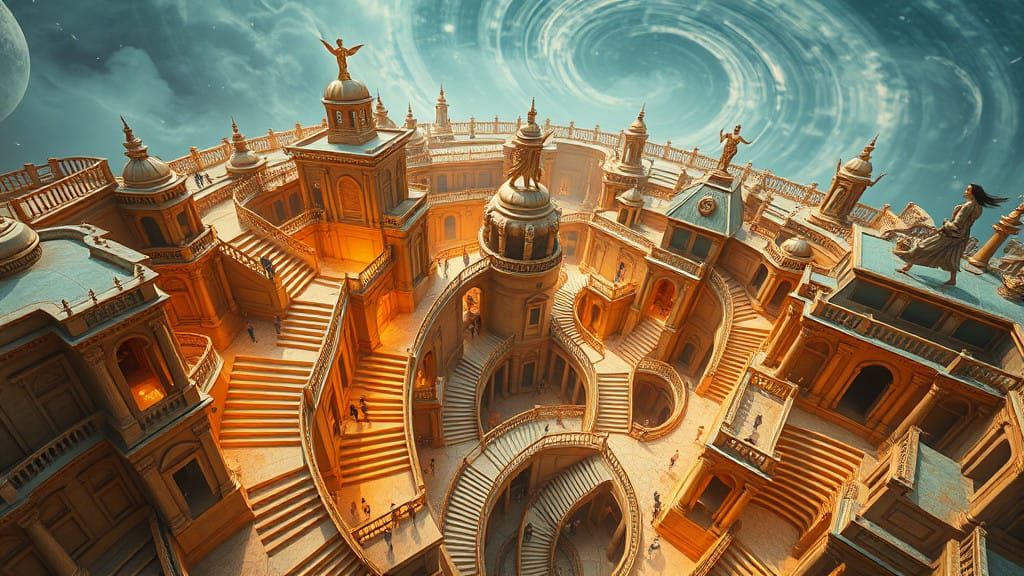 Surreal Cityscape Unfolds with Flying Women in a Dreamlike E...