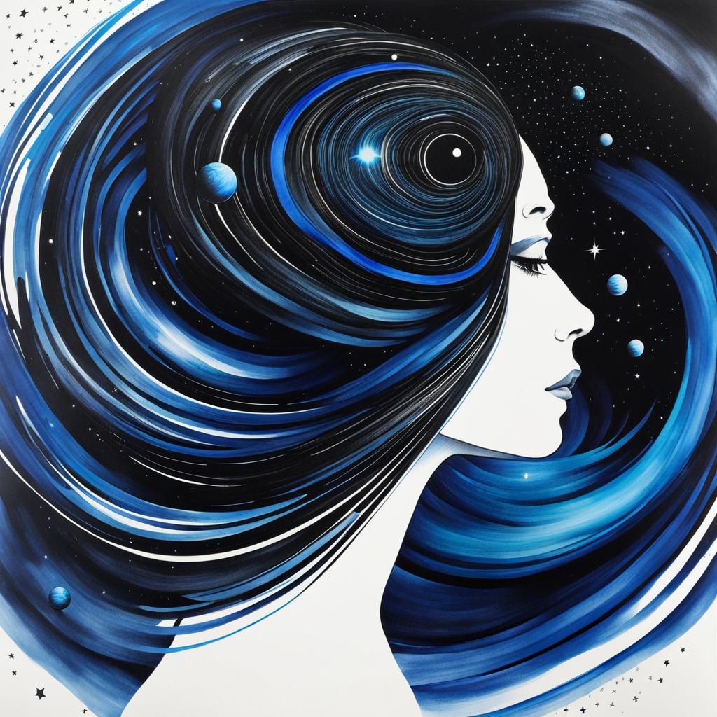 Surreal Ink Portrait Against Black Hole