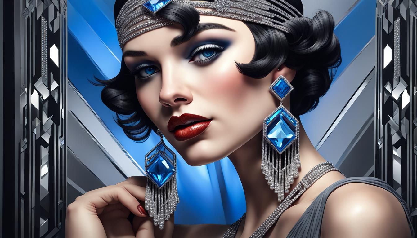 Flapper Girl with Rhinestone Earrings in Hyperrealistic Art ...
