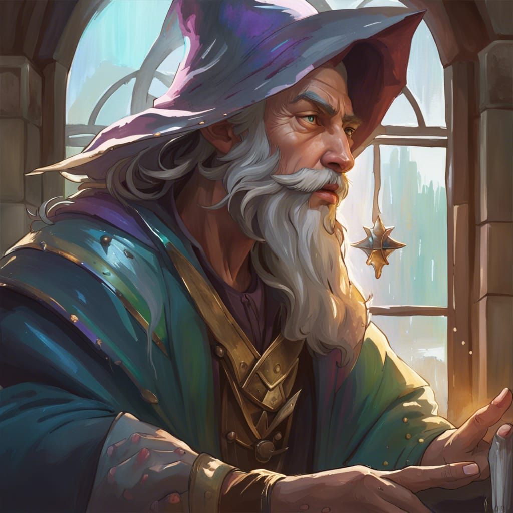 Medieval Wizard Window Washer Portrait