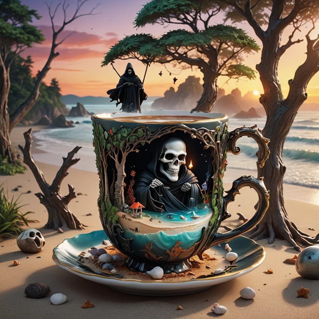 Magical Teacup: Grim Reaper's Beach Getaway