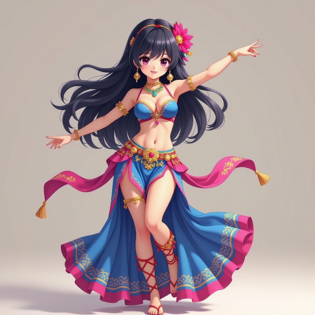 Korean Anime Belly Dancer in Vibrant 3D Style
