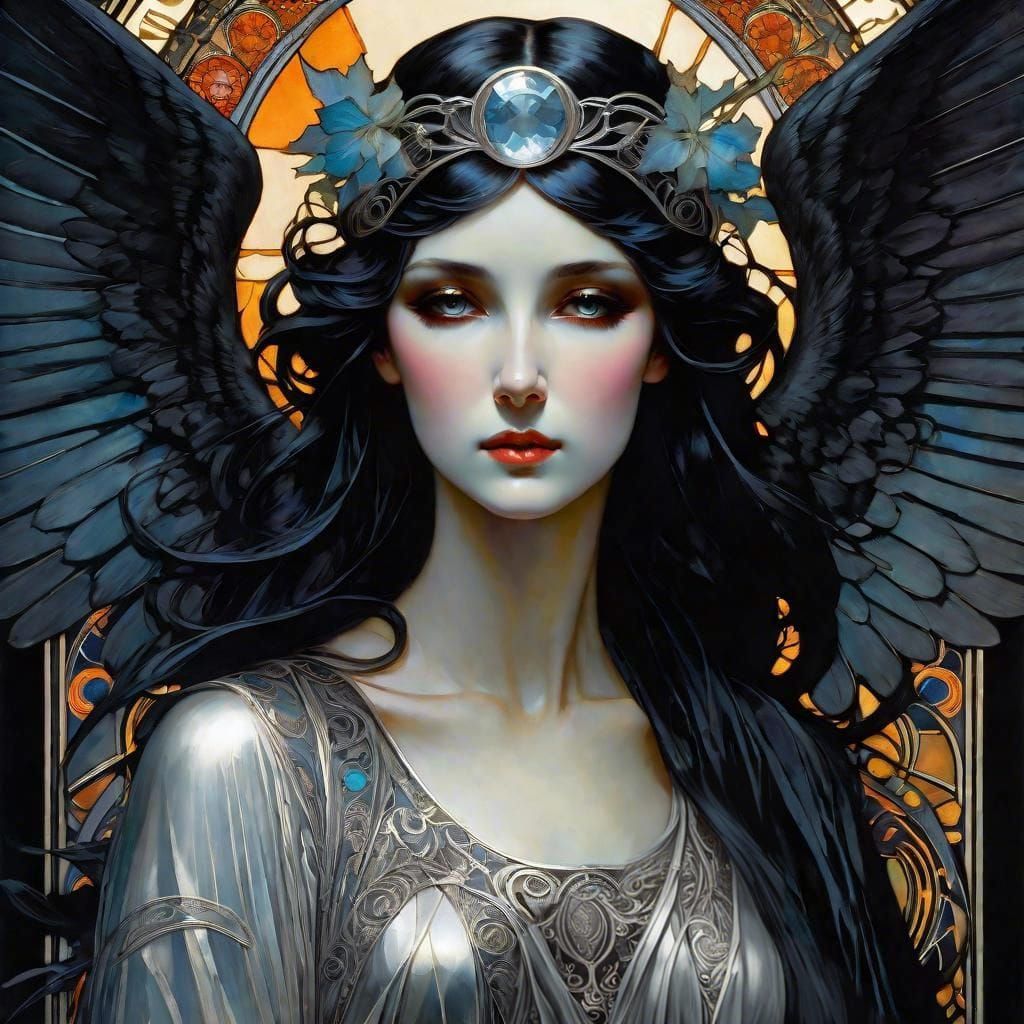 Gothic Angel of Death in Art Nouveau Style