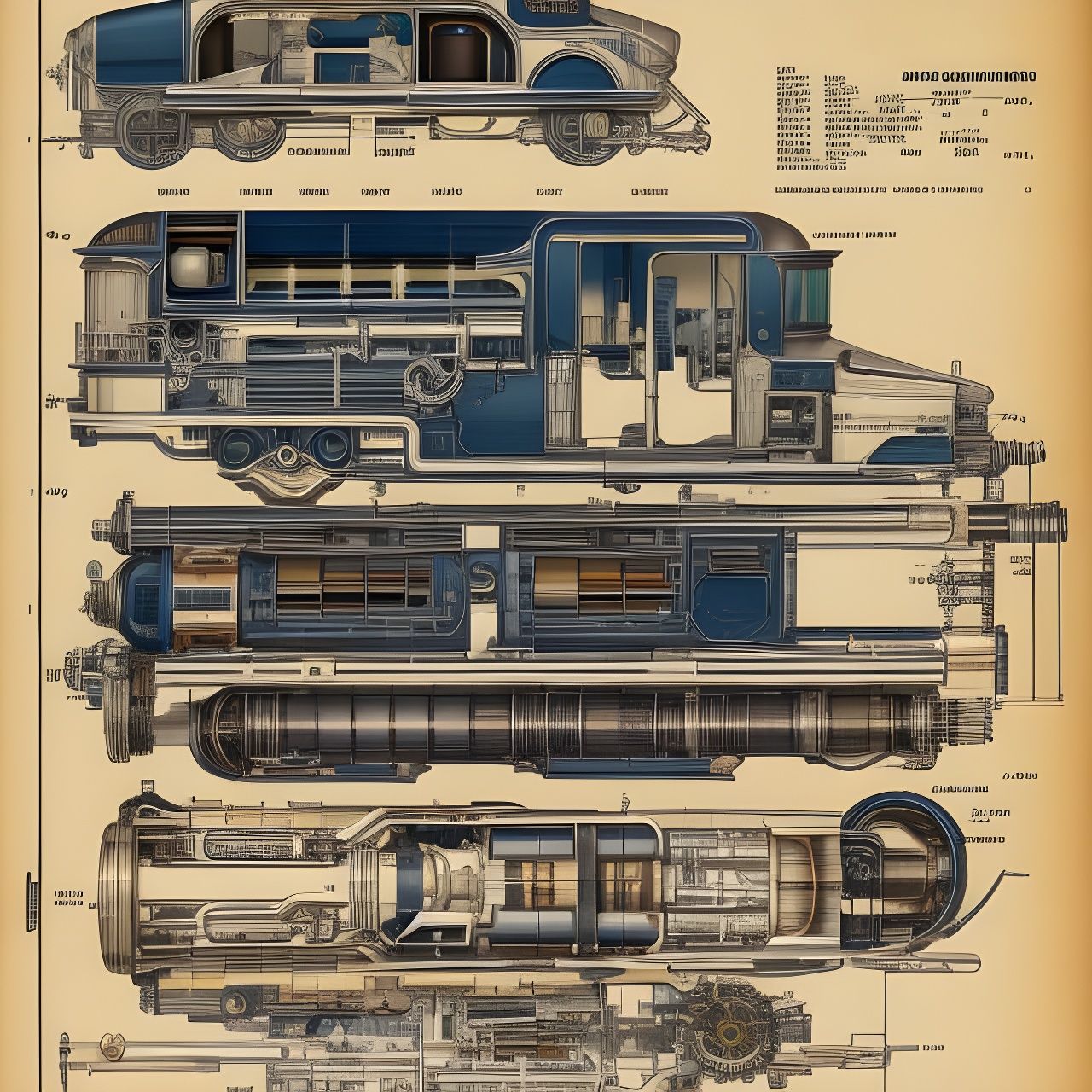 Steampunk Car Blueprint in Studio Ghibli Style