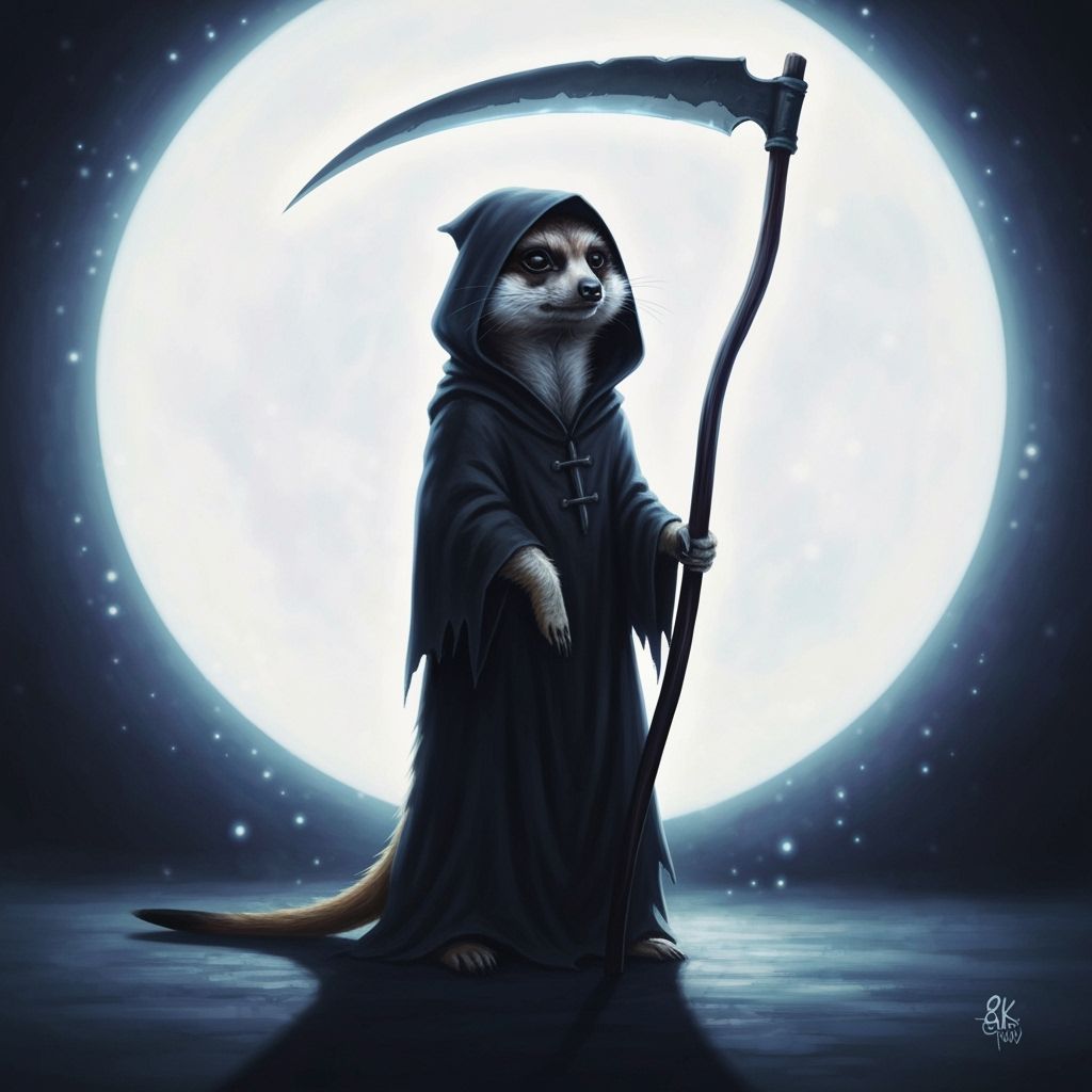 Meerkat Grim Reaper Halloween Painting in Moonlight