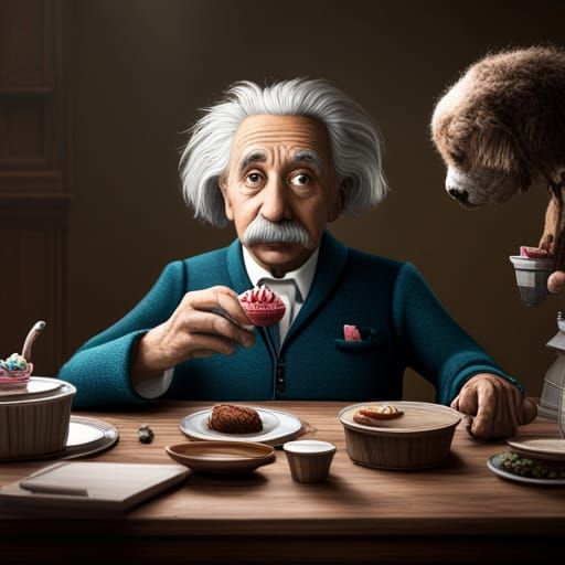 Einstein's Cupcake: Detailed Digital Art in Deep Color