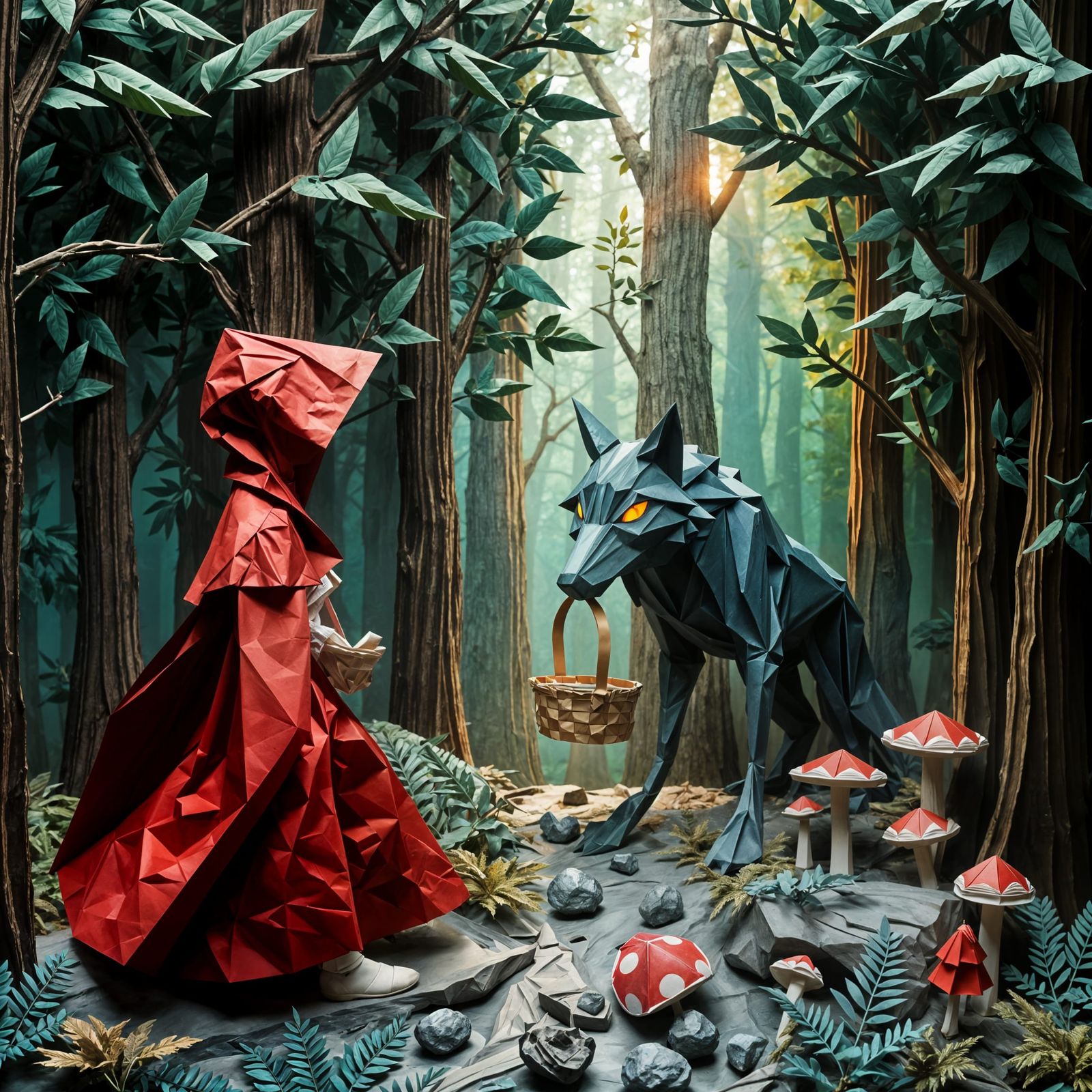 Little Red Riding Hood in Origami Forest