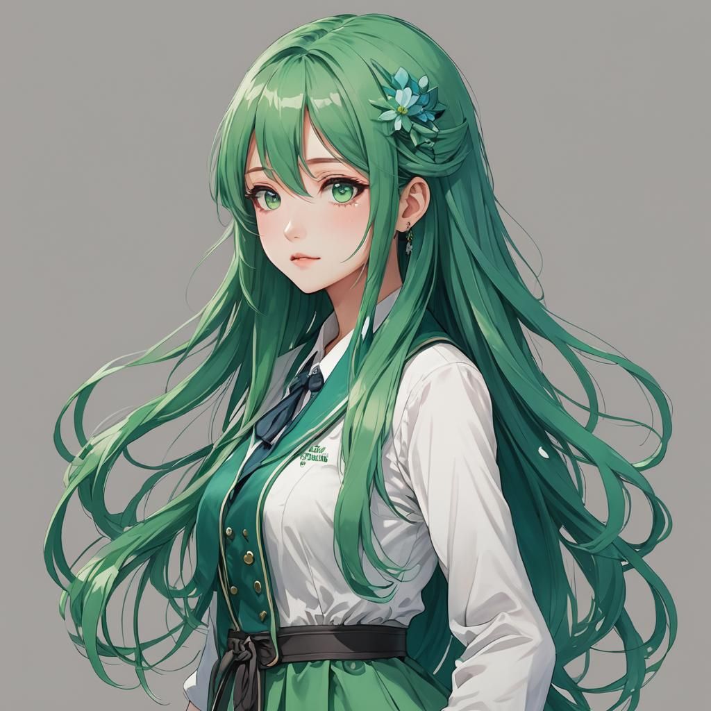 Anime Style Portrait of a Girl with Teal Hair