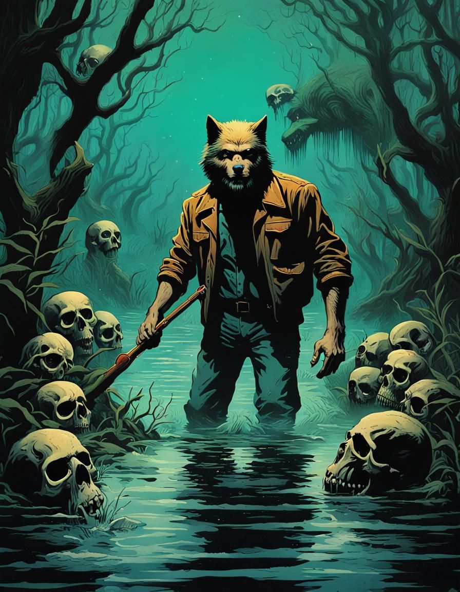 Wolf Man in Mangrove Swamp: Pulp Art Cover