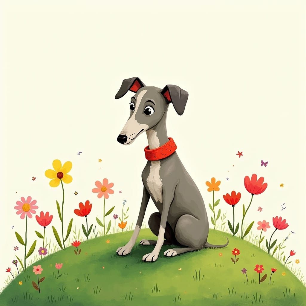 Whimsical Italian Greyhound Plays in a Colorful Meadow