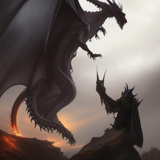 Sauron Rides a Dragon: Dark Fantasy Concept Art