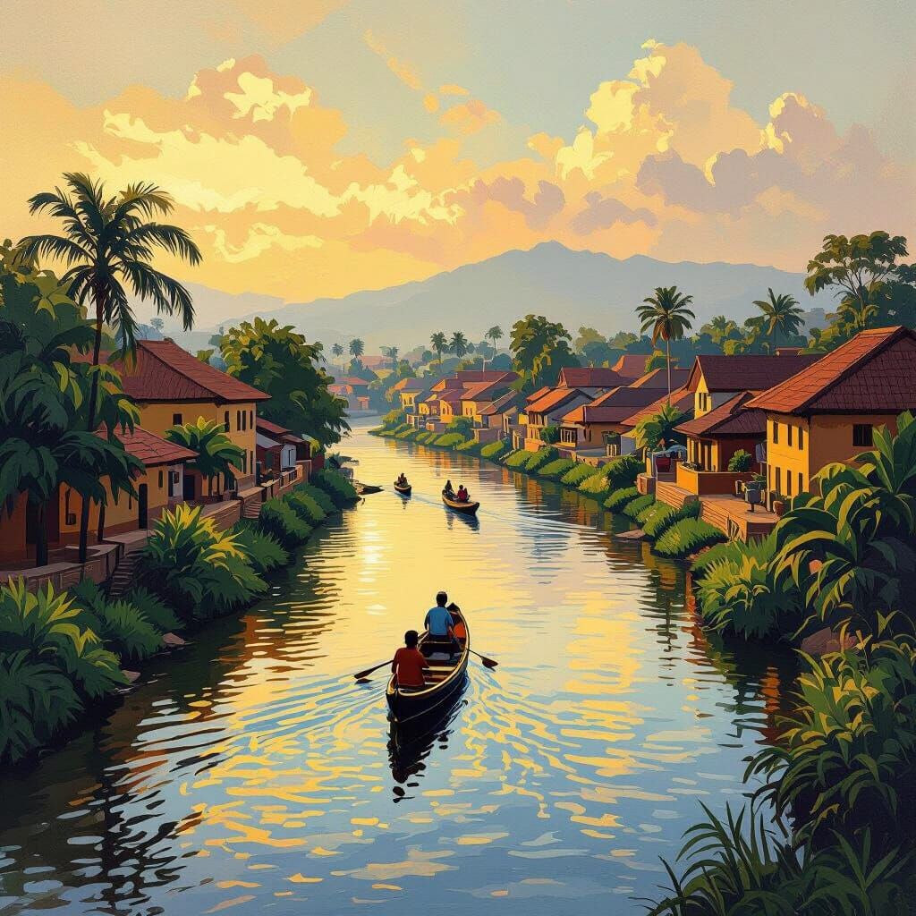 Ghana River Scene in Impressionist Style