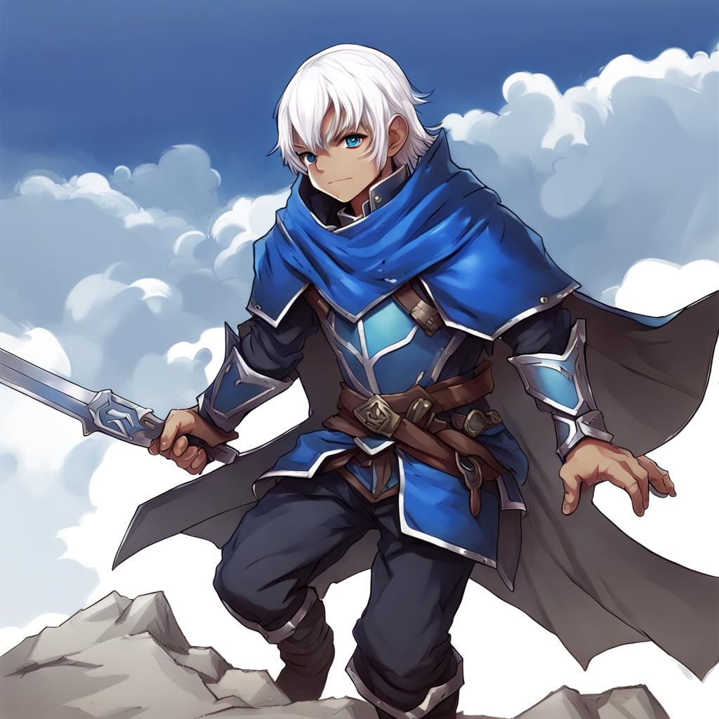 Halfling Rogue in Blue Armor, Anime Style