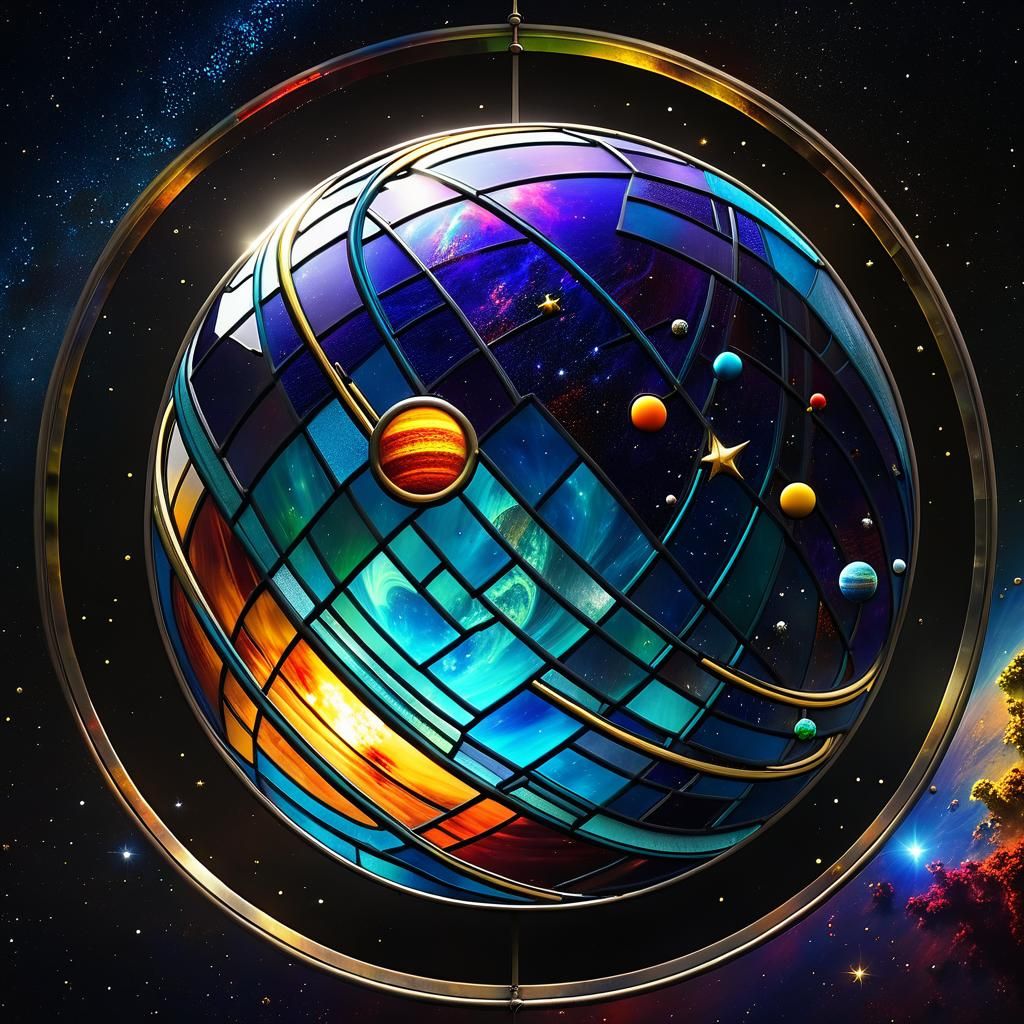 Stained Glass Planet in Colorful Spacescape