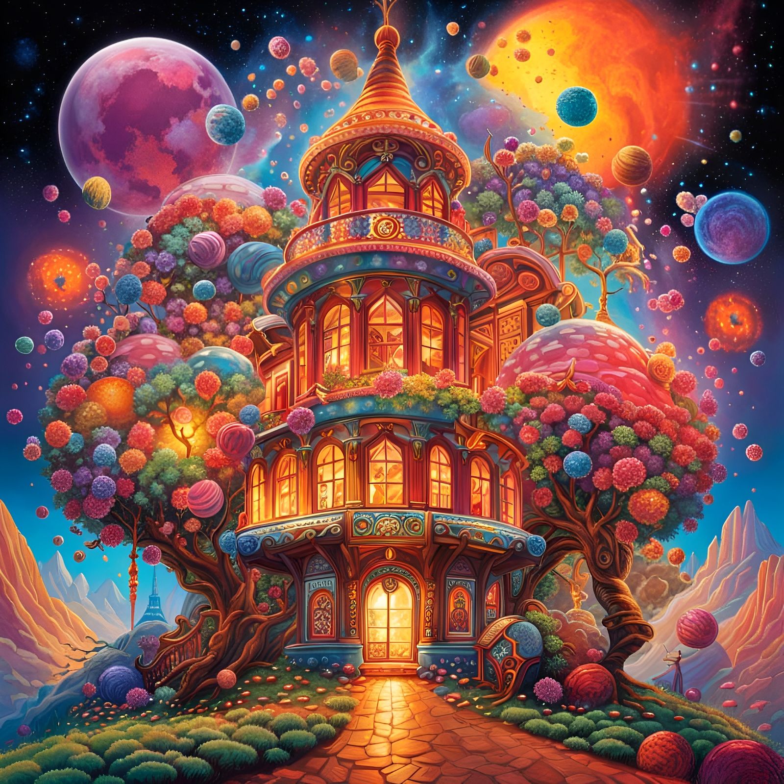 Colorful Candy Shop Illustration in Mixed Media Style