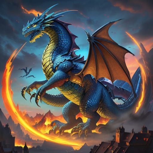 Dragons Unleash Fury on Village in Cinematic Art