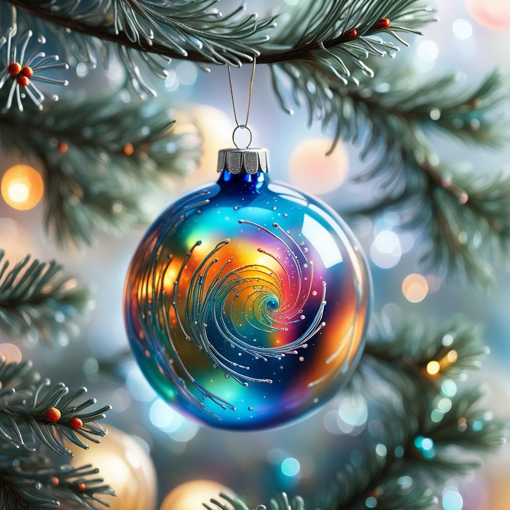 Mid Century Christmas Ornament in Cosmic Holographic Style