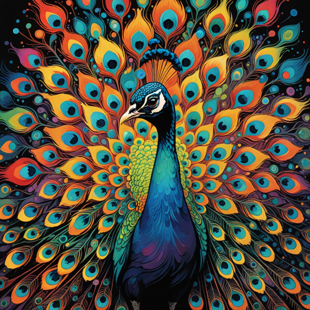 Vibrant Peacock in Psychedelic Colors