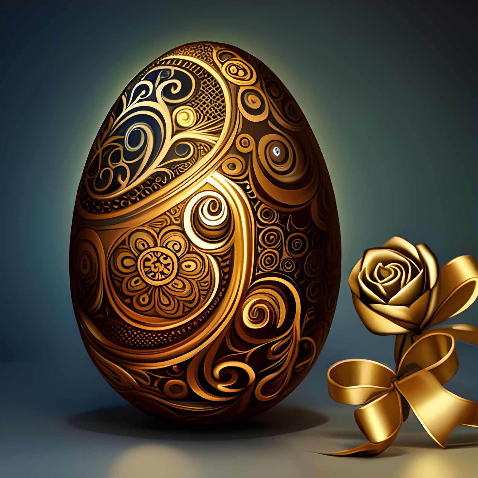 Golden Easter Egg with Black Roses: Detailed Digital Art