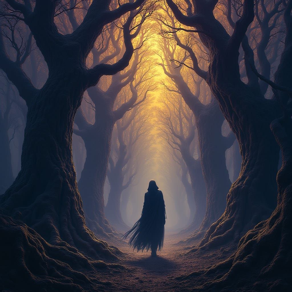 Surreal Dark Fantasy Forest with Twisted Trees and Ethereal ...